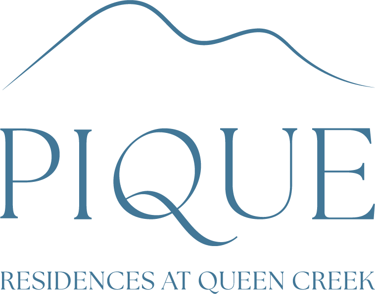 A logo for Pique Residences at Queen Creek.